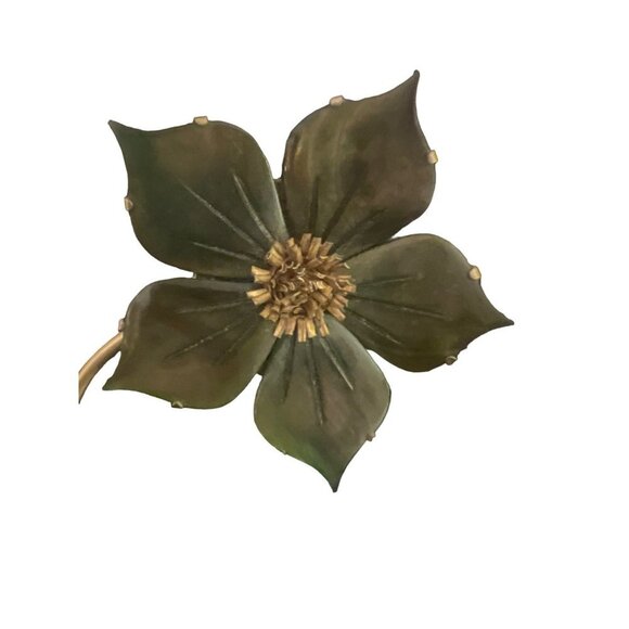 Ocean Treasure Vintage Brooch With Clip-on Earrings Mother-of-Pearl Floral Green - Picture 8 of 11